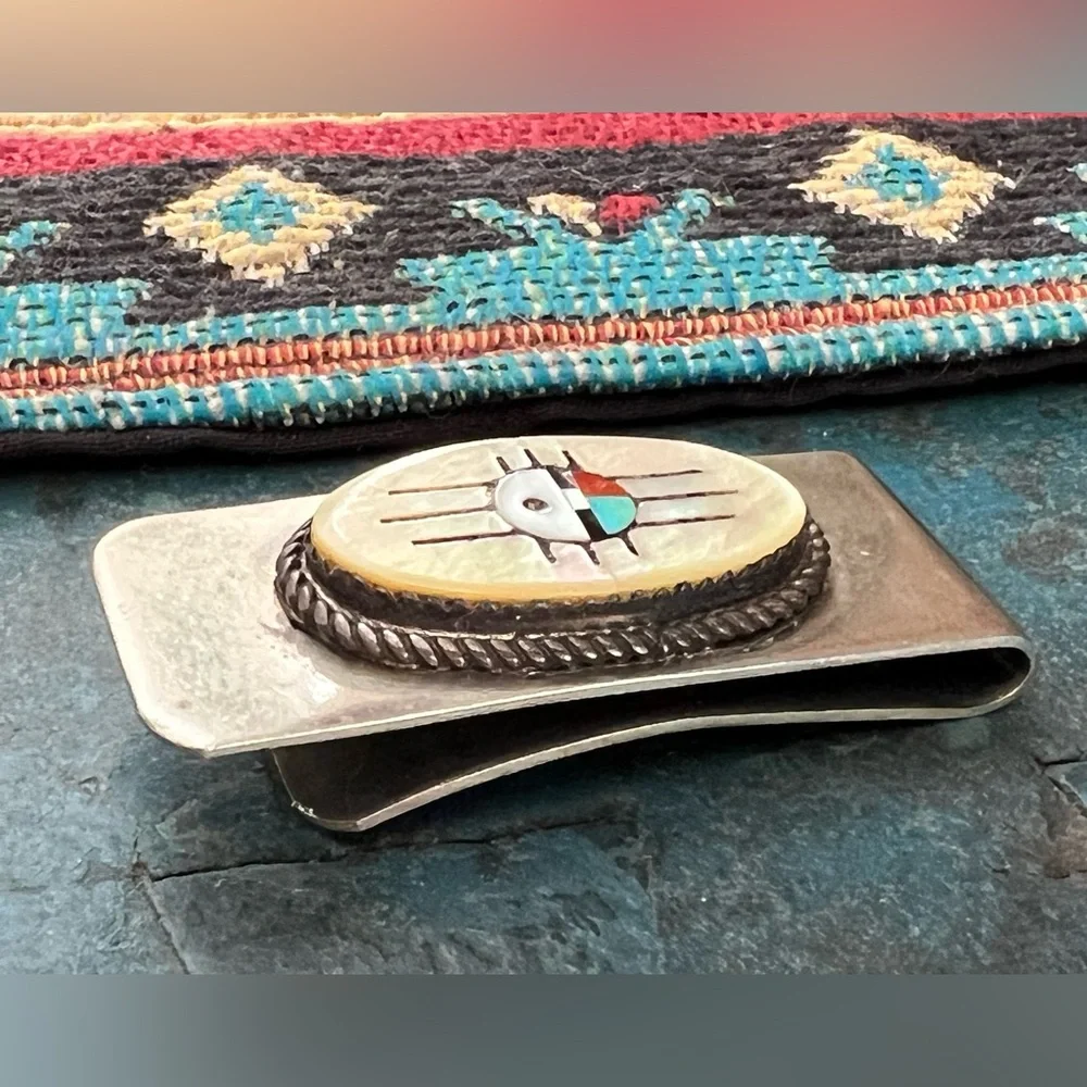 Vintage Native American Zuni Sunface Money Clip